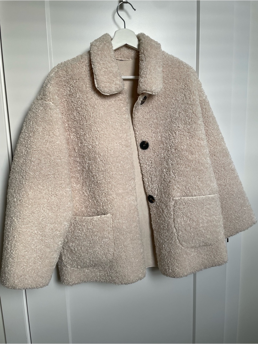 Cozy Cream Faux Sherpa / Teddy Bear Button-Down Jacket with Pockets